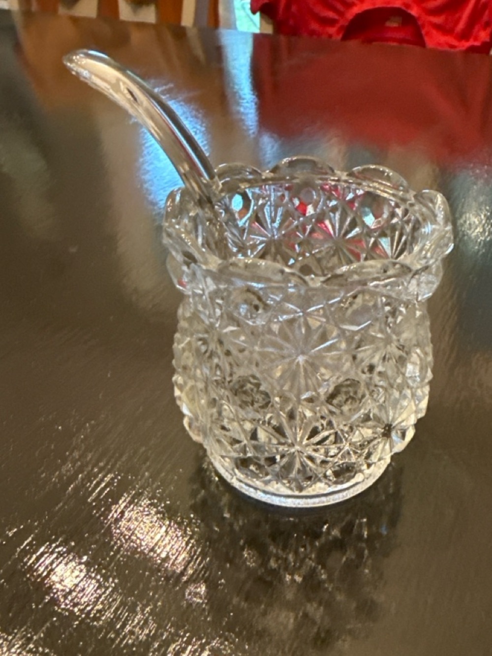 Cut Glass Candy Dish with Spoon